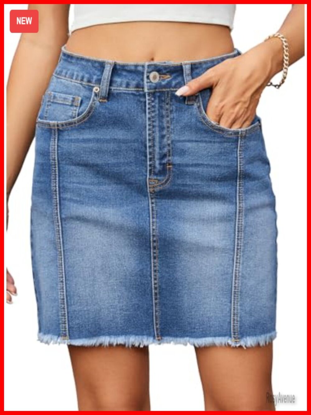 Seam Line High Waist Stretch Denim Mini Skirt Casual